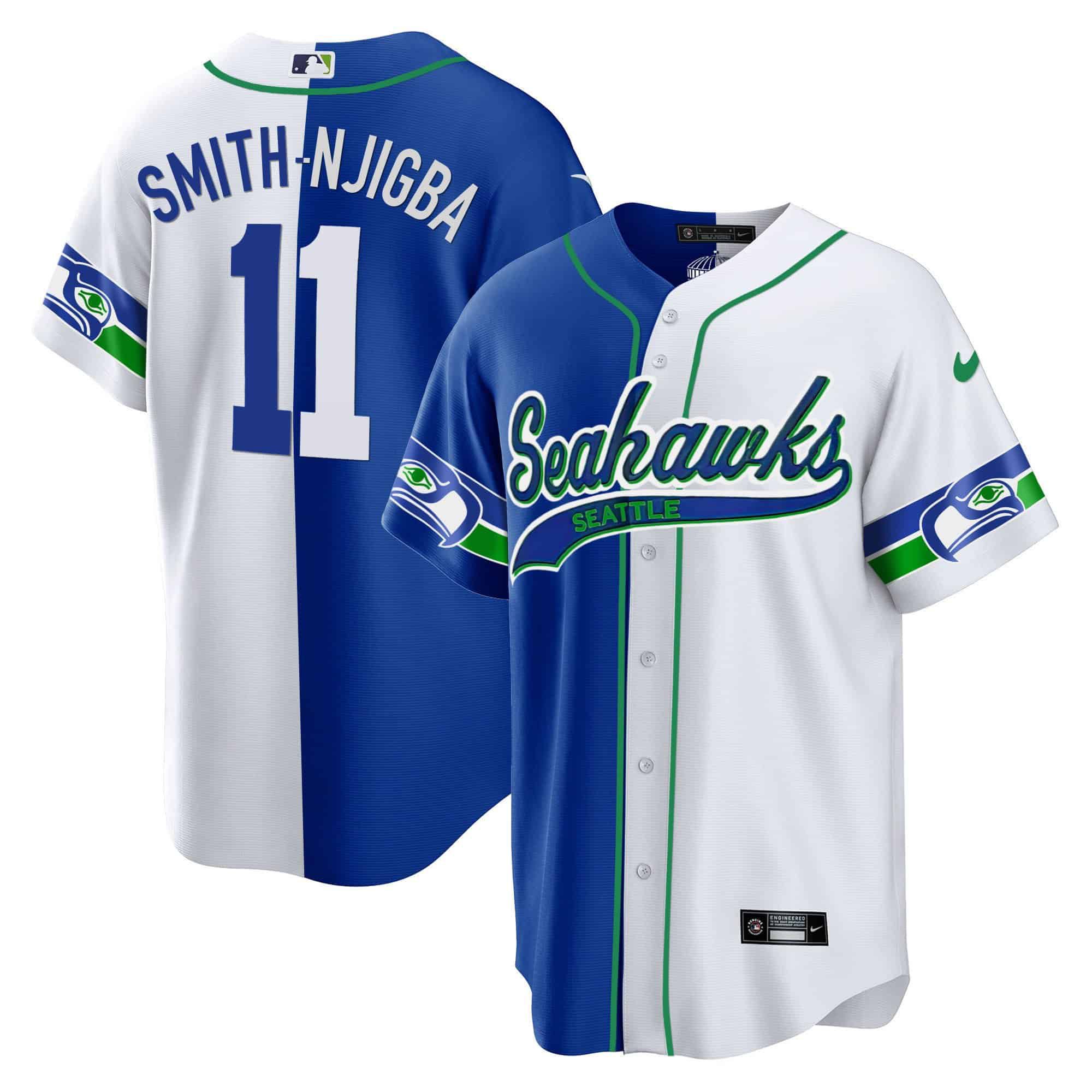 Men Seattle Seahawks 11 Smith-Njigba Blue with white 2024 Nike Throwback Gold Cool Base NFL Jersey